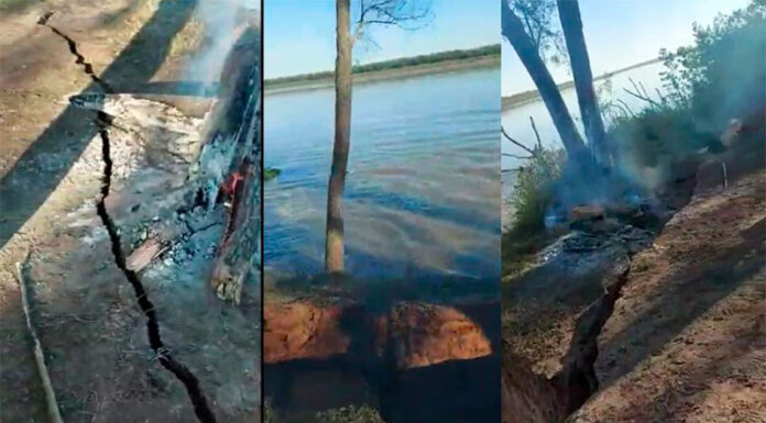 VIDEO- DEBIDO A LA BAJANTE DEL PARANÁ SE DESMORONA UN TRAMO DE BARRANCA Y CAE AL RÍO