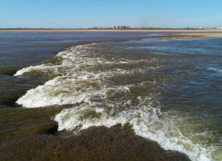 LA BAJANTE DEL RÍO PARANÁ CREÓ UNA “CASCADA” EN LA LAGUNA SETÚBAL