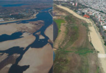INCREÍBLE CONTRASTE DEL PAISAJE DE LA LAGUNA SETÚBAL POR LA BAJANTE HISTÓRICA DEL PARANÁ