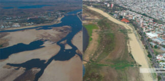 INCREÍBLE CONTRASTE DEL PAISAJE DE LA LAGUNA SETÚBAL POR LA BAJANTE HISTÓRICA DEL PARANÁ