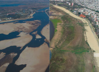 INCREÍBLE CONTRASTE DEL PAISAJE DE LA LAGUNA SETÚBAL POR LA BAJANTE HISTÓRICA DEL PARANÁ