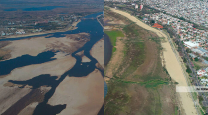 INCREÍBLE CONTRASTE DEL PAISAJE DE LA LAGUNA SETÚBAL POR LA BAJANTE HISTÓRICA DEL PARANÁ