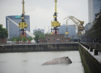 EL MISTERIOSO BARCO HUNDIDO QUE APARECE EN UN DIQUE DE PUERTO MADERO CUANDO BAJA LA MAREA