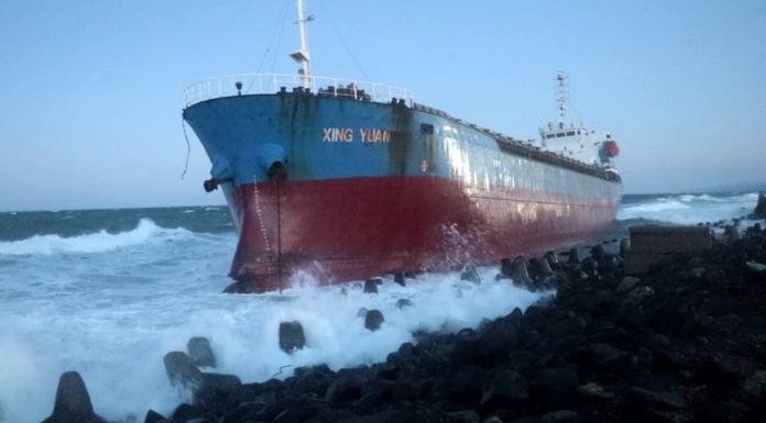 UN BUQUE CARGUERO CHINO ENCALLA EN LAS COSTAS DE UNA CIUDAD RUSA EN EL PACÍFICO DURANTE UNA TORMENTA (VIDEO)