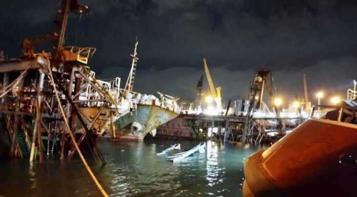 MONTEVIDEO – DIQUE HUNDIDO, GRÚAS CAÍDAS, EXPLOSIÓN Y TRES BARCOS AFECTADOS EN EL PUERTO (VIDEO)