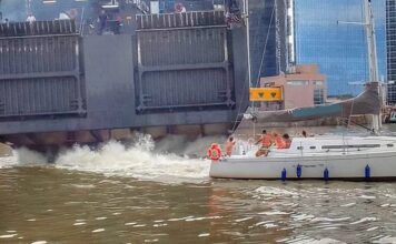 VIDEO – UN BARCO DE BUQUEBUS CHOCÓ A UN VELERO EN DÁRSENA NORTE