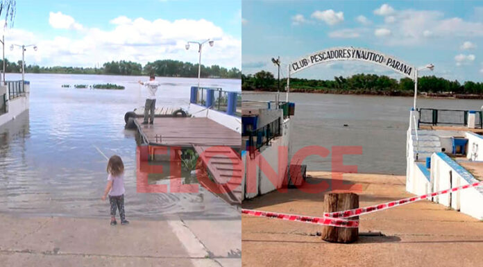 CRECIENTE DEL PARANA: EL AGUA CUBRE GRAN PARTE DE LA BAJADA DE LANCHAS DEL CLUB DE PESCADORES DE LA CIUDAD DE PARANÁ