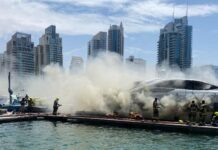 UN VORAZ INCENDIO DESTRUYE UN PERSHING 88 EN EL PUERTO DE DUBAI (VIDEO)