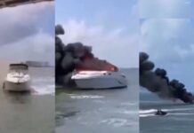CAPTAN EN VIDEO EL DRAMÁTICO INCENDIO DE UNA YATE EN CANCÚN