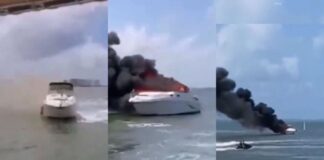 CAPTAN EN VIDEO EL DRAMÁTICO INCENDIO DE UNA YATE EN CANCÚN