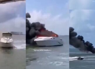 CAPTAN EN VIDEO EL DRAMÁTICO INCENDIO DE UNA YATE EN CANCÚN
