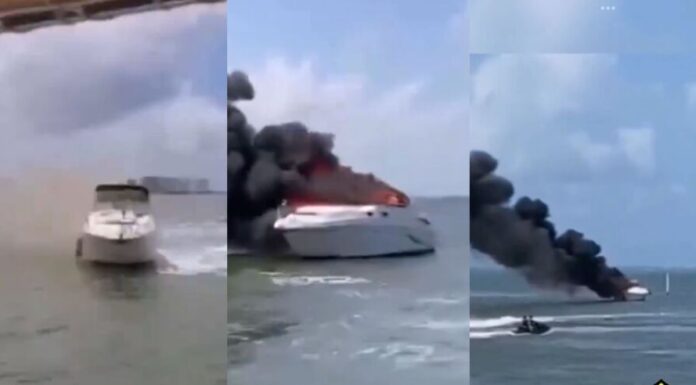 CAPTAN EN VIDEO EL DRAMÁTICO INCENDIO DE UNA YATE EN CANCÚN