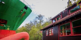 BUQUE DE CARGA ENCALLA EN EL PATIO DE UNA CASA EN NORUEGA