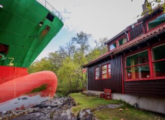 BUQUE DE CARGA ENCALLA EN EL PATIO DE UNA CASA EN NORUEGA