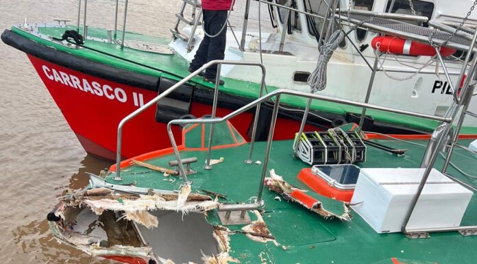 LANCHA DE PRÁCTICOS SUFRE SEVEROS DAÑOS TRAS EMBESTIR UNA BOYA EN EL CANAL PUNTA INDIO