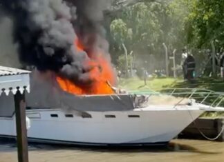VIDEO – INCENDIO DESTRUYE UN YATE EN MARINA PUNTA CHICA