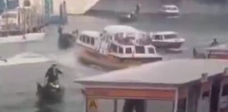 LANCHA FUERA DE CONTROL CHOCÓ DOS GÓNDOLAS Y UN EDIFICIO EN VENECIA