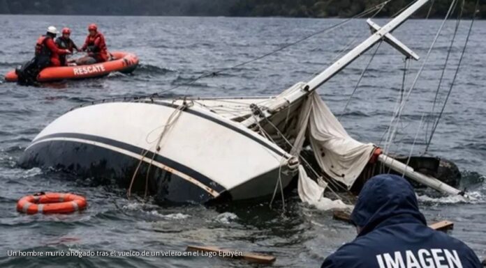 TRAGEDIA EN EL LAGO EPUYÉN: VUELCO DE DOS VELEROS DEJA UN FALLECIDO Y VARIOS RESCATADOS