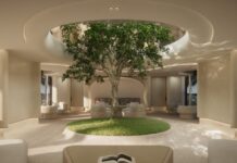 SANLORENZO 74STEEL VIRTUOSITY: EL MEGAYATE QUE INTEGRA UN ÁRBOL VIVO DE DOS CUBIERTAS COMO CORAZÓN DE SU DISEÑO